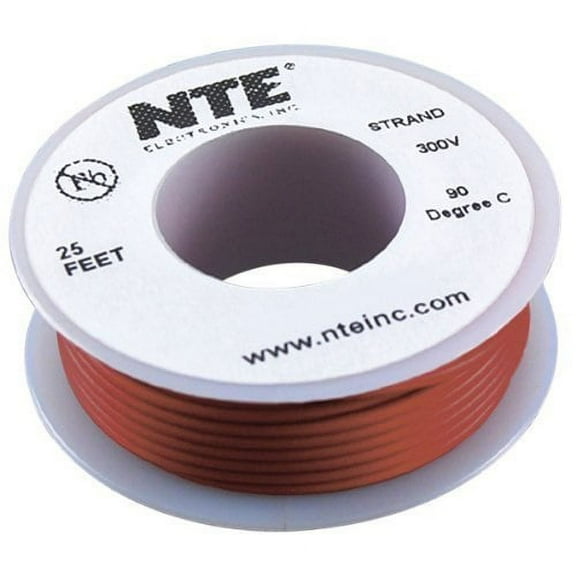 nte electronics wh26-01-25 hook up wire, stranded, type 26 gauge, 25' length, brown