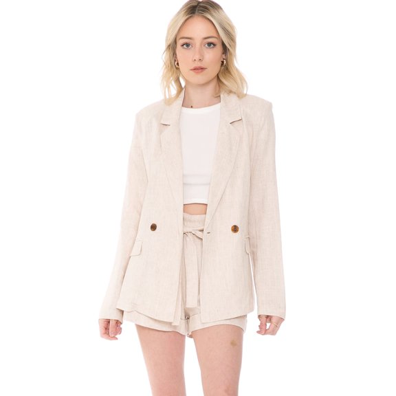 Cali1850 Women's Casual Linen Blazer Long Sleeve Notch Lapel Collar Jacket