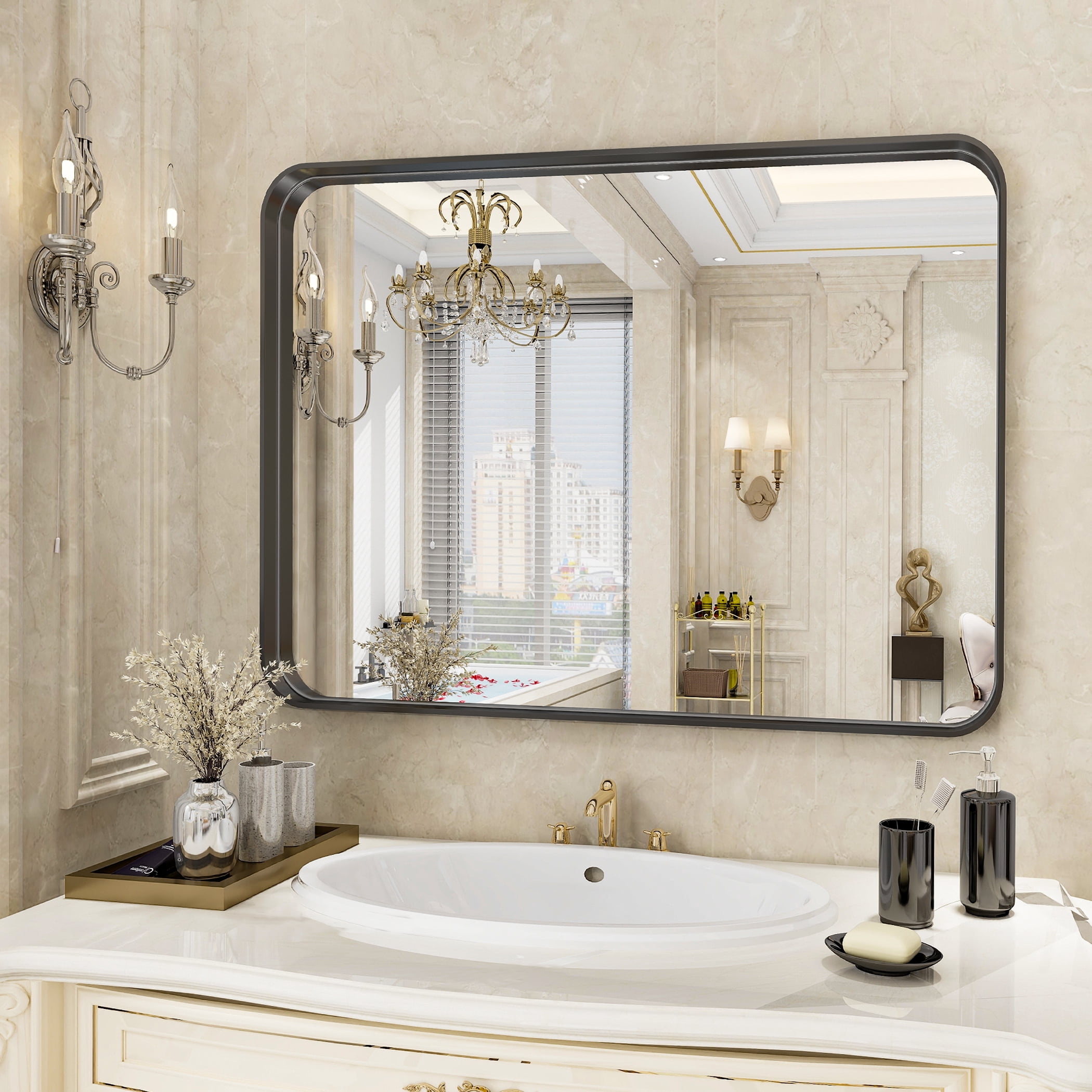 BEAUTYPEAK 30"x40"Rectangular Bathroom Mirror Wall-Mounted Mirror with Deep Frame,Black