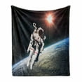 thumbnail image 1 of Galaxy Soft Flannel Fleece Blanket, Astronaut Man Floating over Earth with Powerful Sun Beams in Background Image Print, Cozy Plush for Indoor and Outdoor Use, 50" x 60", Orange Grey, by Ambesonne, 1 of 6