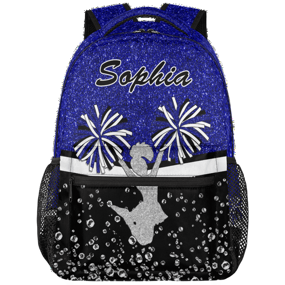 Jiaoprinted Personalized Cheer Backpack Custom Cheerleading Bags for Cheerleaders Customized Casual Shoulder Daypack for Cheer Team Blue Glitter