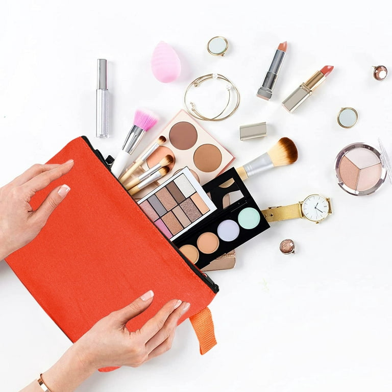 Pink Canvas Makeup Bag,Bulk Cosmetic Bags With Multi-Color Zipper,Canvas  Zipper Pencil Case Pouch