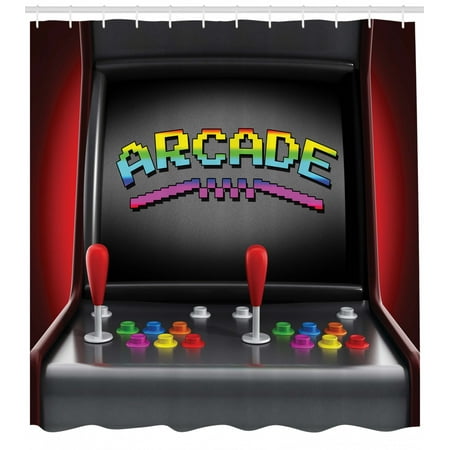 Video Games Shower Curtain Arcade Machine Retro Gaming Fun