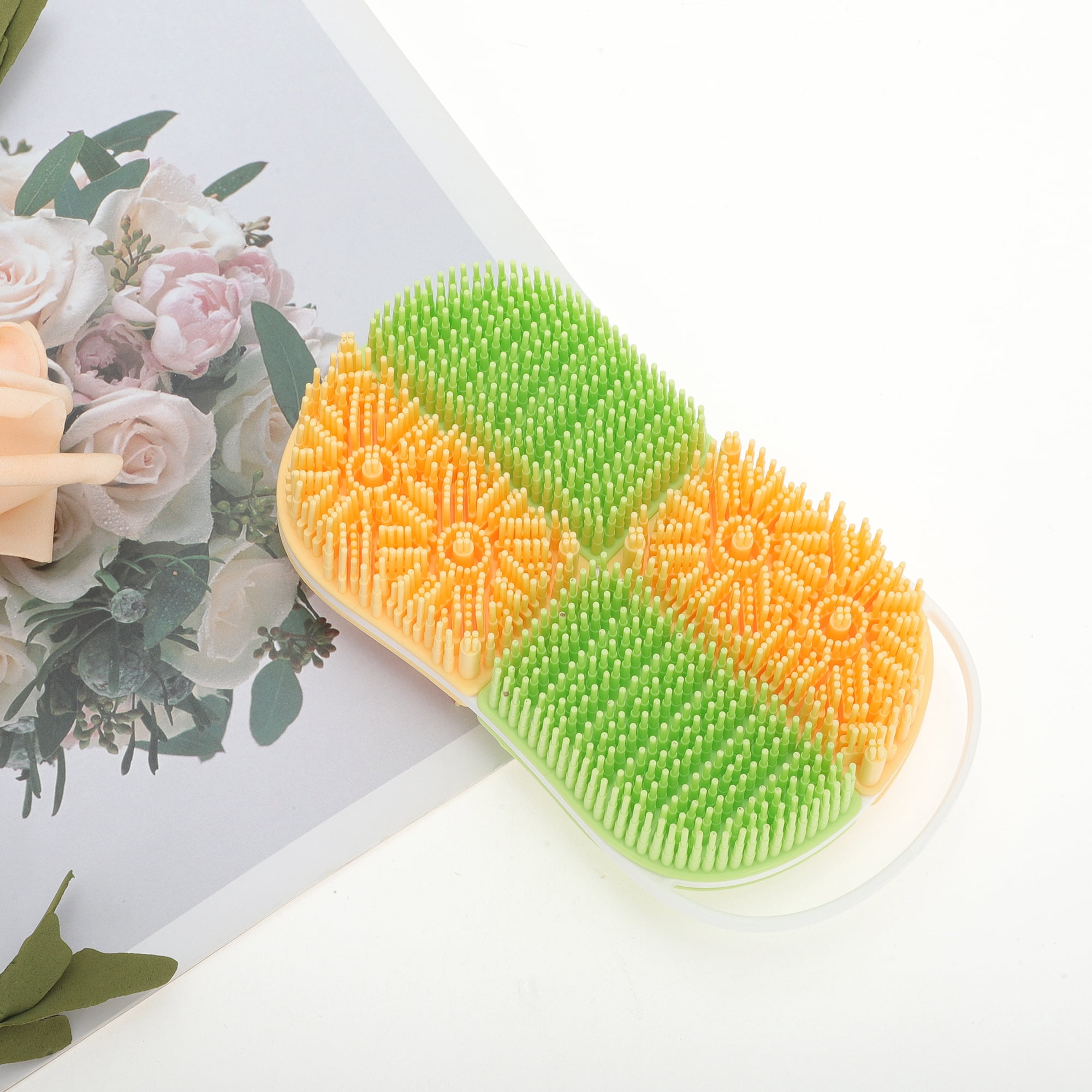 Unique Bargains Hangable Double-sided Bath Brush Shower Brush 1 Pc Yellow Green