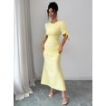 thumbnail image 7 of Pale Yellow Summer Womens Solid Round Neck Petal Sleeve Elegant Maxi Dress, 7 of 7