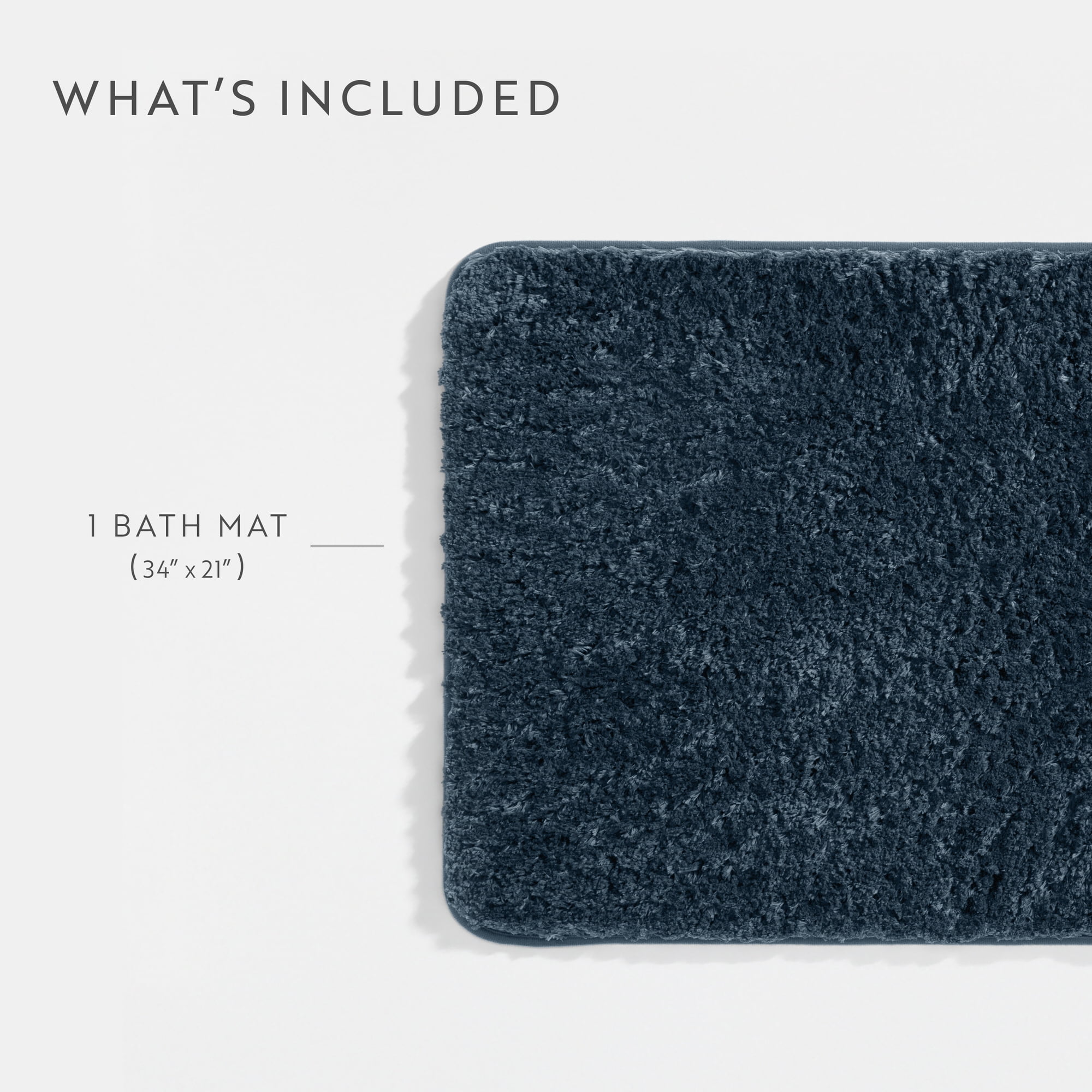 Plush Absorbent Bath Mat Rug with Anti-Skid Rubber Backing, 34 x 21, Navy, by Noble Linens