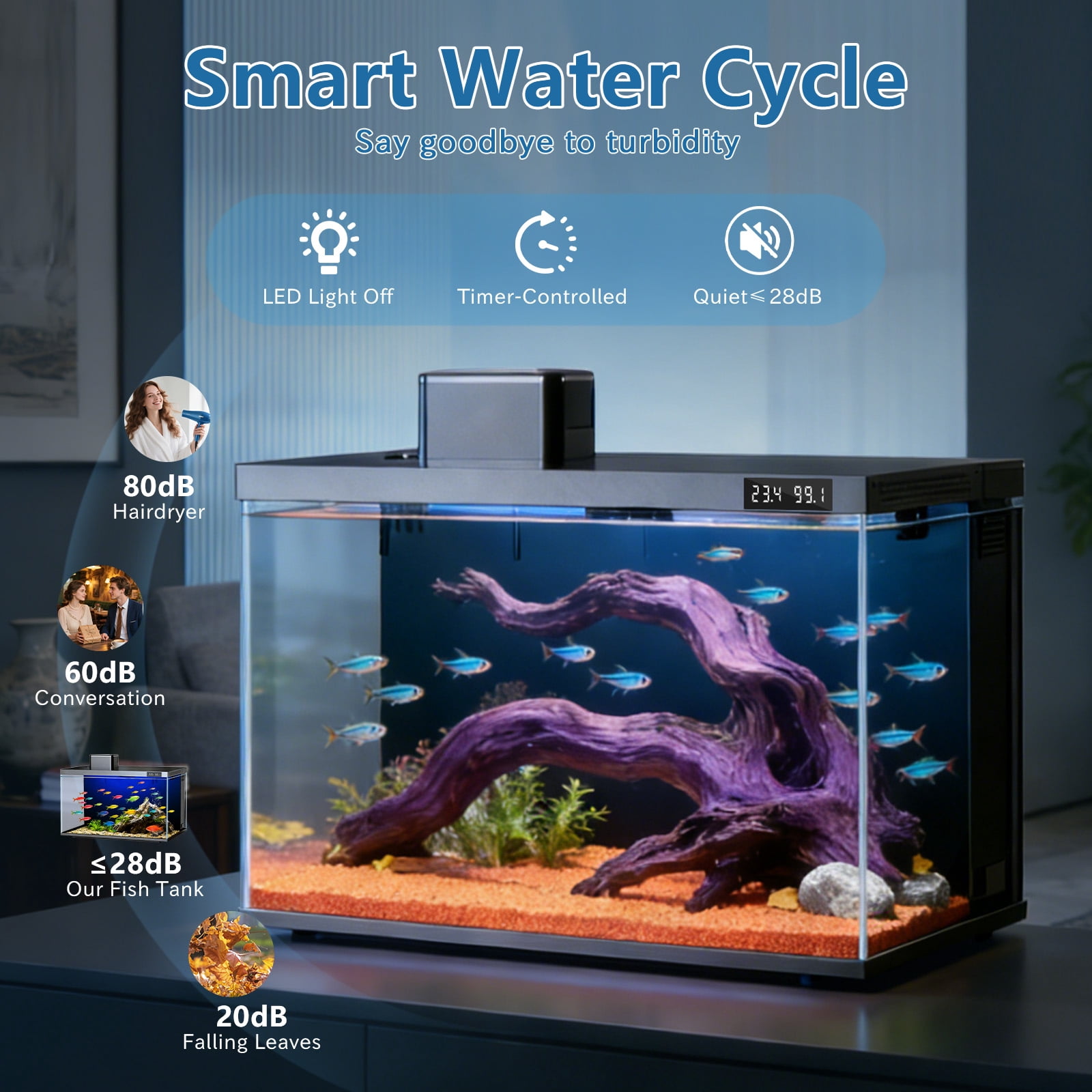 Fish Tank, 10 Gallon Smart Fish Aquarium Kit, Includes Quiet Pump, Filtration and LED Lighting, Smart Control with Apps, Perfect for Small Fish, Betta, All-in-One Beta Tank for Beginners, Glass