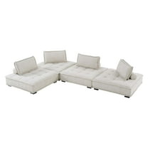 Modular Deep Tufted Sectional Sofa Set, Beige, Fabric, Modern Contemporary French Country, Living Lounge Cafe Room Hotel Lobby Hospitality
