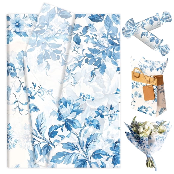 Blue Ink Blue and White Decorative Tissue Paper - Elegant Chinese Ink Design for Party Decoration & Gift Wrapping