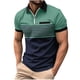 thumbnail image 1 of Ceisia Men's Color-Blocked Striped Zip-Up Short Sleeve Polo Shirt Casual Summer Top Green XL Gifts, 1 of 8