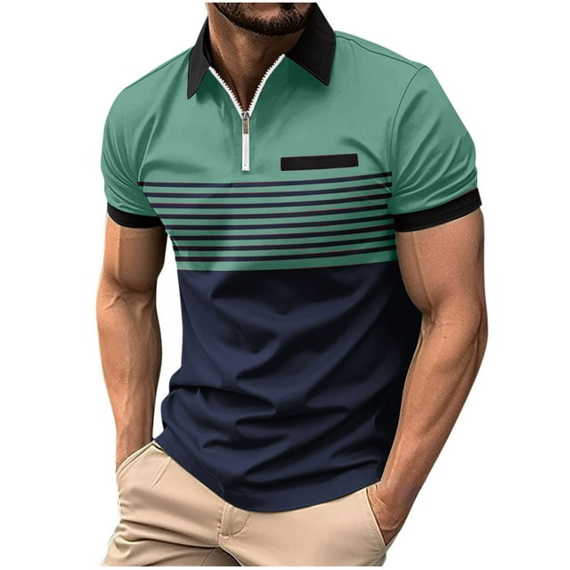 YanHoo Mens Half Zip Polo Shirts Short Sleeve Golf Shirts Summer Muscle Fit Gym Workout Tees T-Shirts