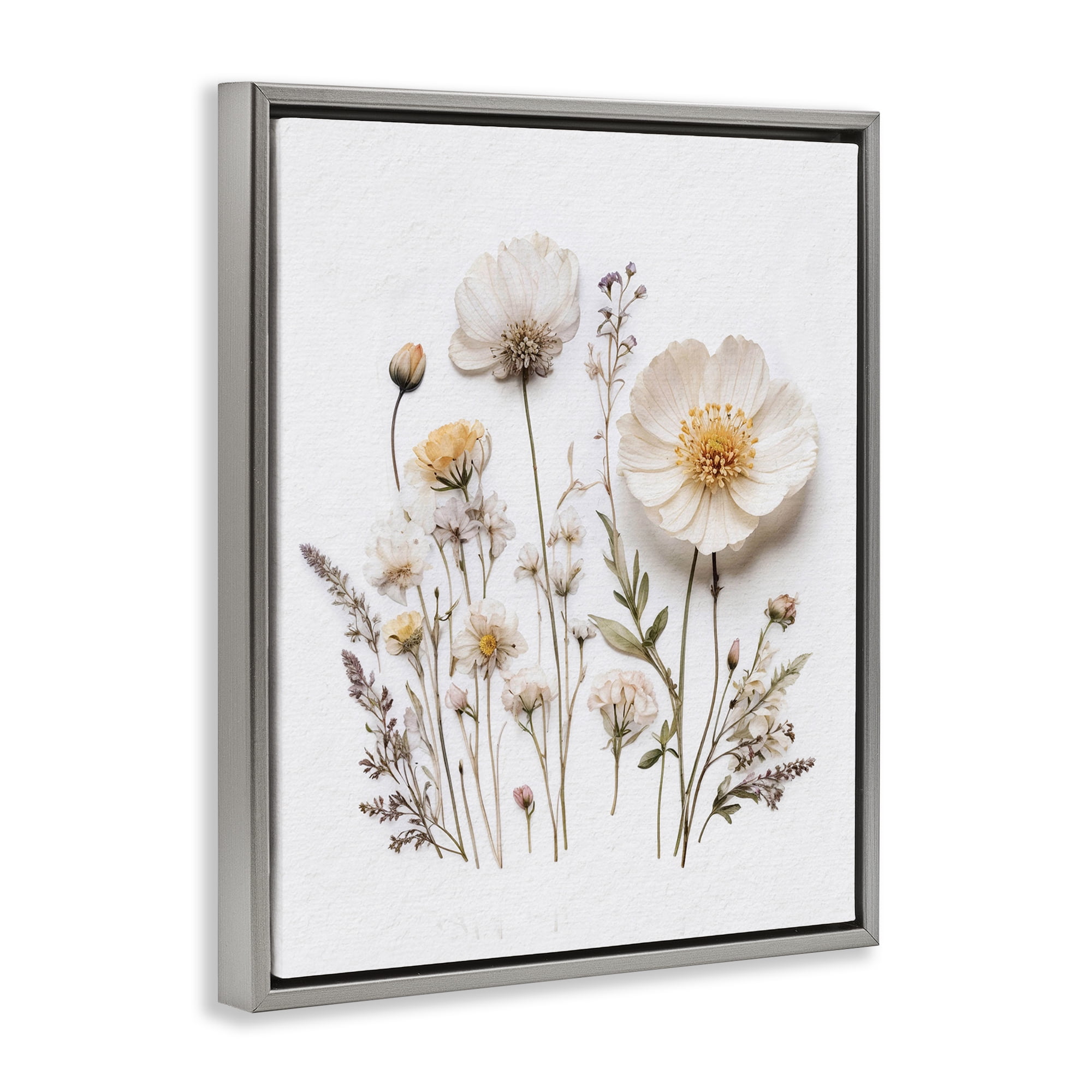 Pressed Bathroom Botanicals Gray Framed Floater Canvas Wall Art, design by Lettered and Lined