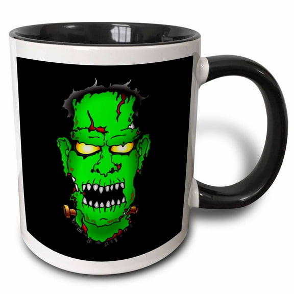 3drose, Frankenstein Trick or Treat 2 on Black, 11oz Two-tone Black Mug