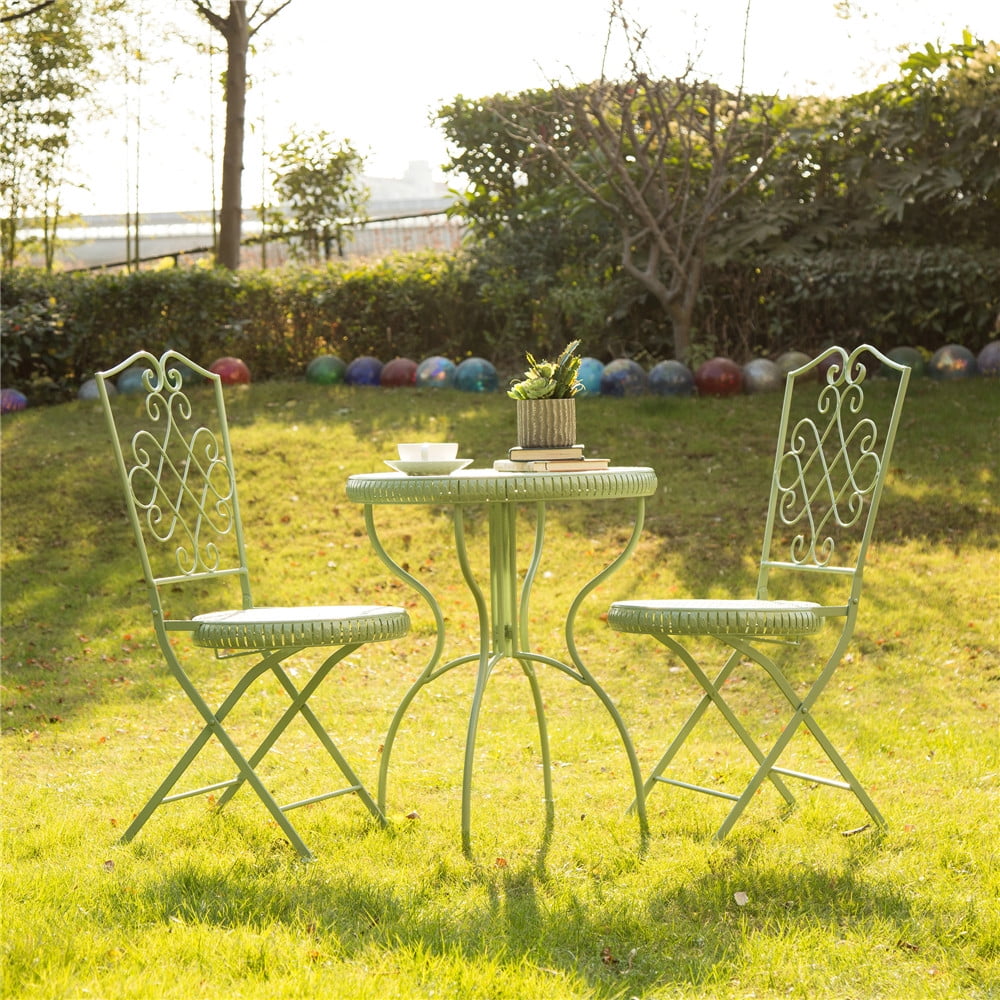 Glitzhome Modern Round Folding Metal Patio Table Set 1 Table And 2 Chairs Grass Green Walmart Com Walmart Com