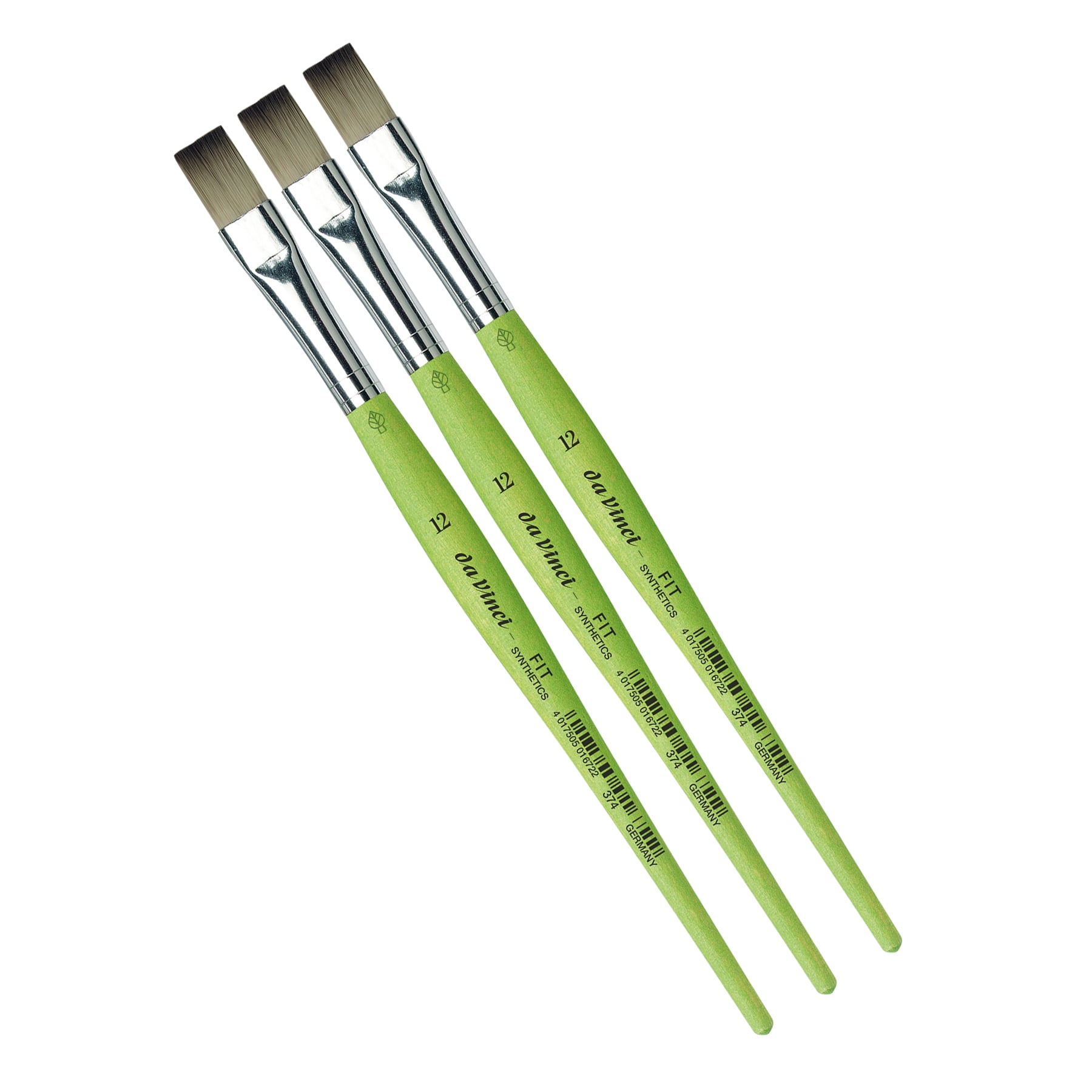da Vinci FIT Synthetics Student Brush, Synthetic, Acrylic & Tempera, Flat, Series 374, Size 12, Pack of 3