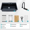 thumbnail image 5 of Drop In Waterfall Kitchen Sink - 33" x 22" x 10" Black Composite Granite Quartz Single Bowl Workstation kitchen sink with Pull-Out Faucet, 5 of 12