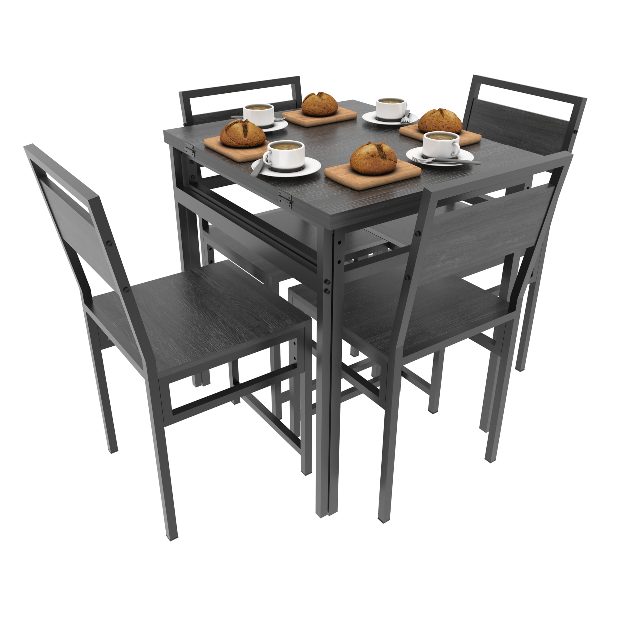 GARITIN Extendable Dining Table Set with 4 Chairs, Rectangular Expandable Kitchen Table for Small Family Apartment, Charcoal and Grey