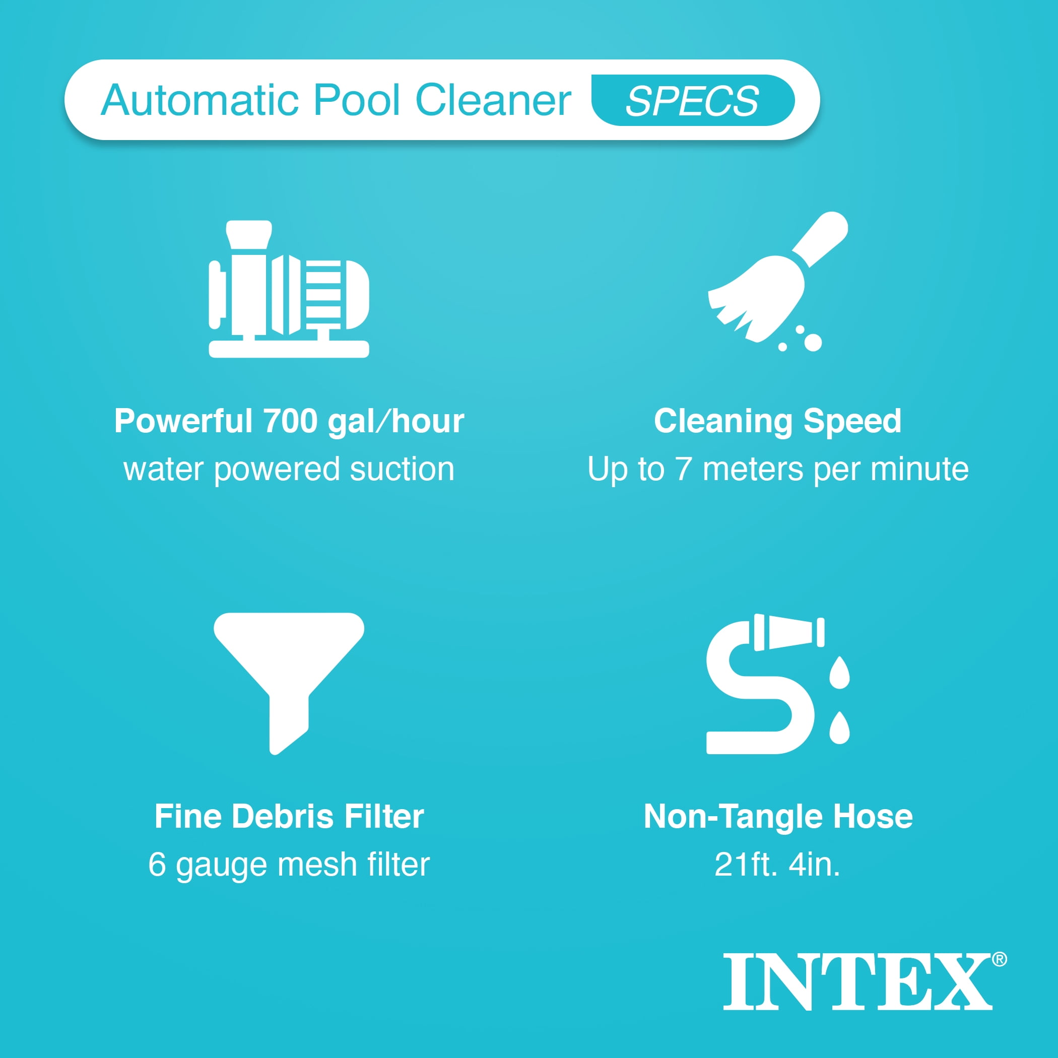 Open Box Intex 700 GPH Above Ground Pool Cleaner Robot Vacuum w/ 21 Ft Hose
