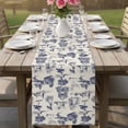 thumbnail image 4 of Farmhouse Country Table Runner - 120 Inch Long Vintage Blue French Garden Horse Swan Cotton and Linen Blended Dress Scarves Farmhouse Table Runner for Kitchen Dining, Coffee Table, 13" x 120", 4 of 8