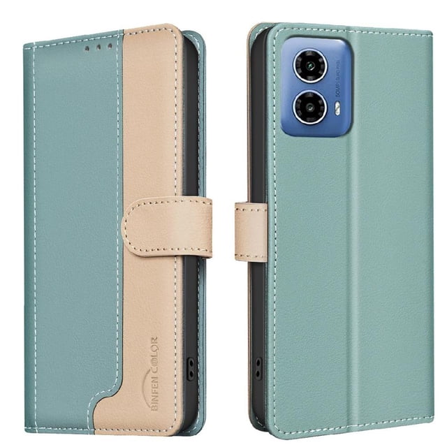 Premium RFID Blocking Wallet Case for Motorola Moto G45 5G with 3 Card Slots & Stand Green