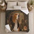 thumbnail image 5 of Beagle Dog Portrait Gilded Oval Frame Peonies Autumn, Cozy Pet Portrait Pattern, Warm Flannel Blanket for Living Room and Bedroom, Dog Lovers Thanksgiving Gift, Pet Lover Home Decor, 5 of 9