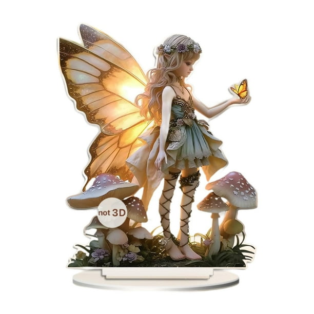 Tablero decorativo de decoración de hada y mariposa 2D con Base, regalo de Festival, decoración del hogar, obra de arte acrílica para estante de