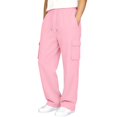 thumbnail image 3 of Ticikt Kids Cargo Sweatpants, Drawstring Elastic Waist Multi‑Pocket Solid Color Wide Leg Casual Sports Trousers for Boys Girls,Pink, 3 of 7
