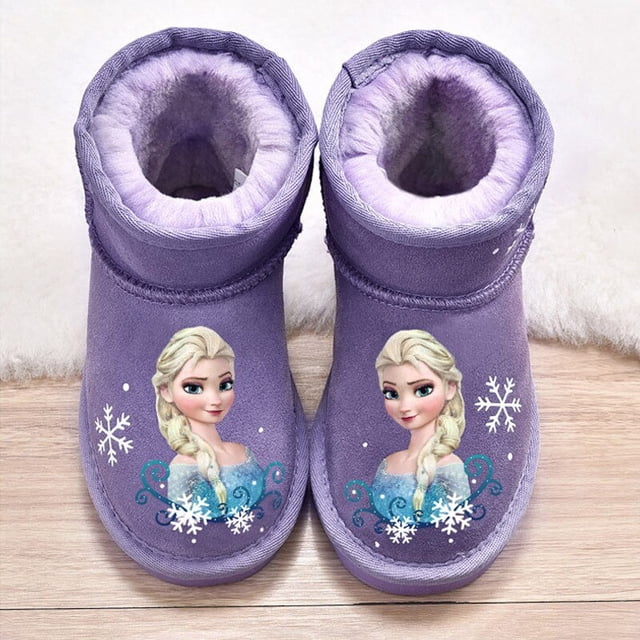 Botas de nieve para niños de Disney, zapatos informales antideslizantes cálidos de felpa de invierno para niñas frozen elsa, botas de lluvia gruesas para bebés, plantilla de 36 cm de 22cm Gao Jinjia LED