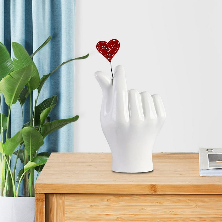 Heart Hands Sculpture - Resin Love Gesture Statue For Home Office Decor (Red)