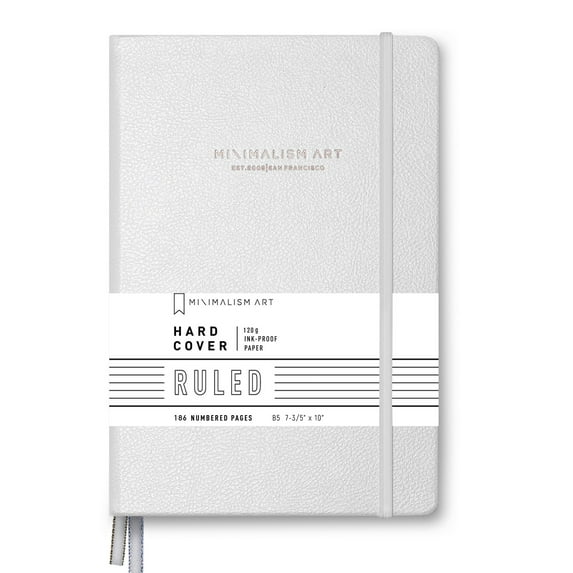 Minimalism Art, Premium Hard Cover Notebook Journal, Large Size, Composition B5 7.6"x10", 186 Numbered Pages, Gusseted Pocket, Ribbon Bookmark, Extra Thick Ink-Proof Paper 120gsm (Wide Ruled, White)