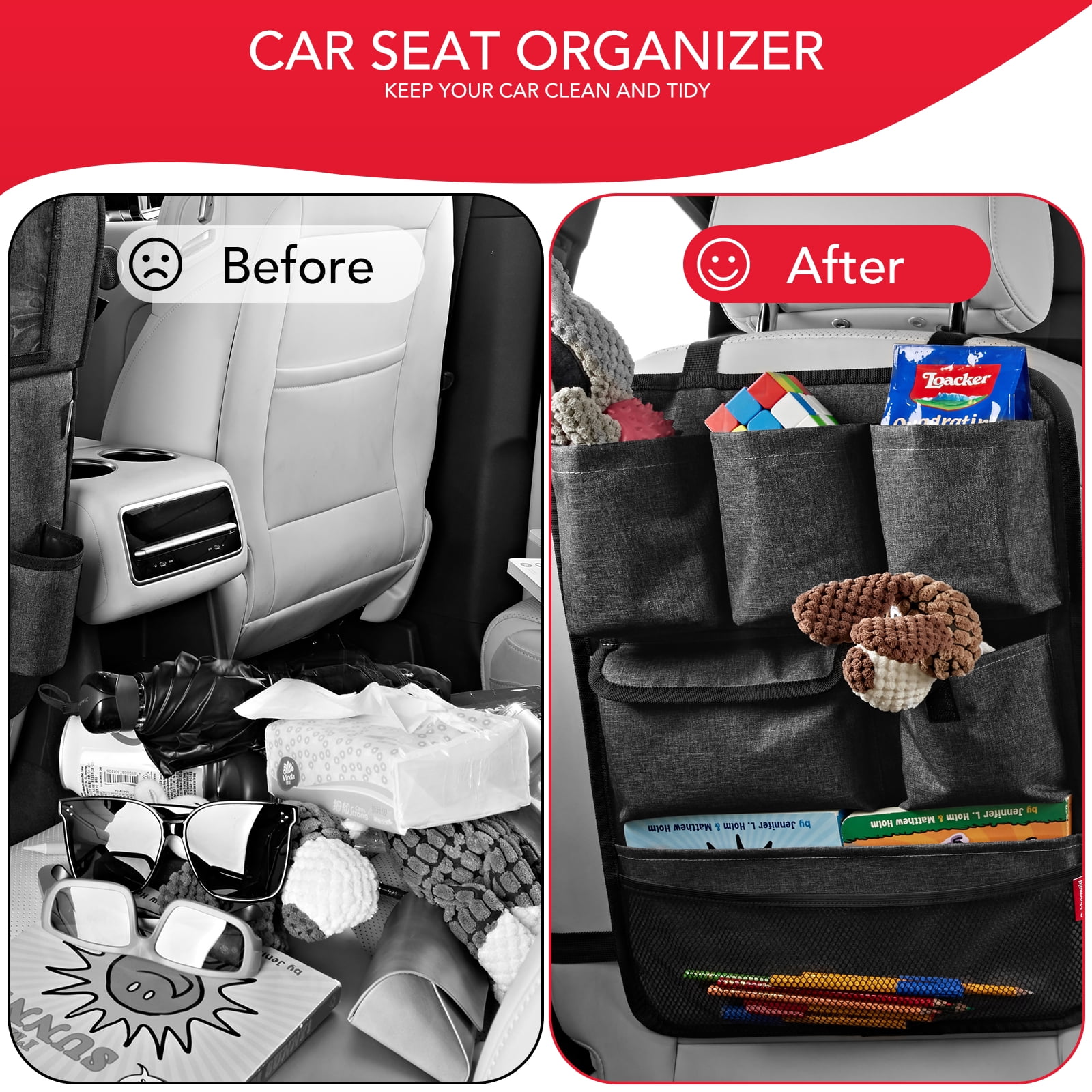 Rubbermaid Car Backseat Storage Bag,Seat Back Organizer,Multifunctional Kick Mat,Backseat Protector Cover Pad,Large Capacity Seat Back Storage Hanging Bag 25MP53