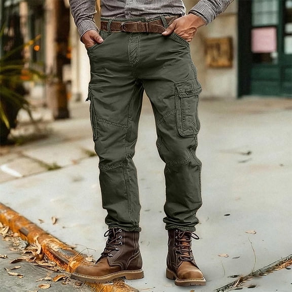 Qulqfy Men's Cotton Pants Big and Tall Green Cargo Stretch Pants Baggy Joggers Pants Hiking Pants for Men 30