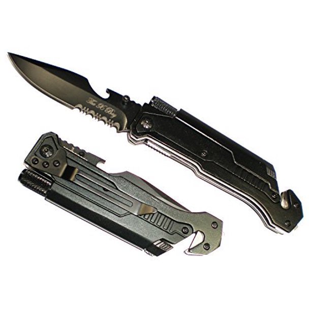 BLACK 6 In 1 Rescue Survival Knife LED Flashlight + Glass Breaker