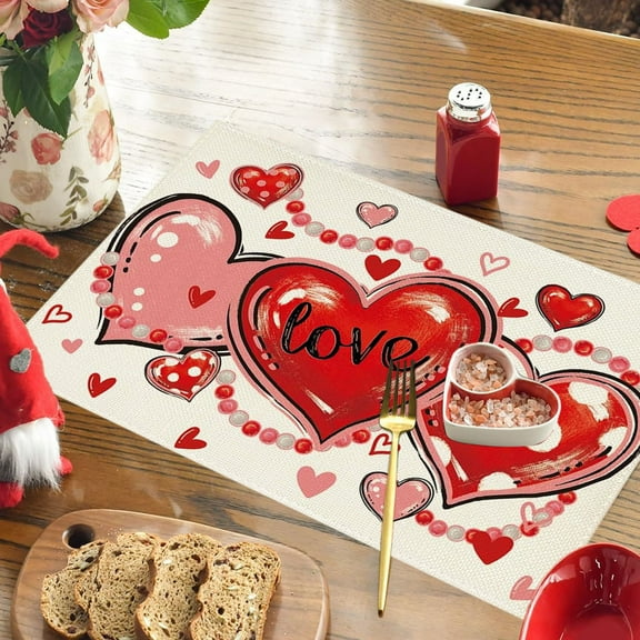 TERGAYEE Valentines Tablecloth Valentine's Day Placemats Love Placemats Decorative Table Printed Placemats Valentines Day Decorations