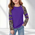 thumbnail image 2 of idosla Girl's Athletic Leopard Print Sweatshirt Crew Neck Long Sleeve Tops Fall Clothes (Purple, 5-6 Years), 2 of 5