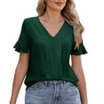 thumbnail image 1 of Mode Femme T-Shirt Col en V - Ajusté, Manches Courtes avec Ourlet à Volants pour Style Décontracté, 1 of 5