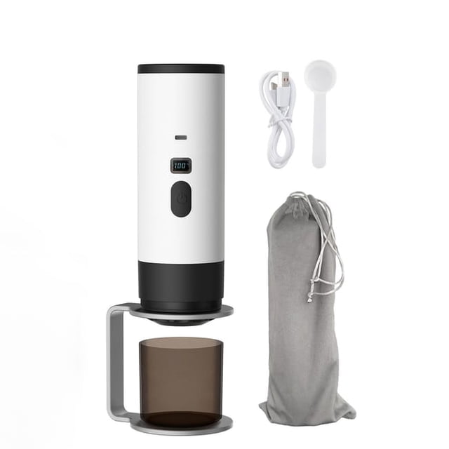 Portable Automatic Cordless Capsule Coffee Machine, White – Fast Heating, 7800mAh Battery, 90ml Water Tank, Ideal for Travel & Outdoors