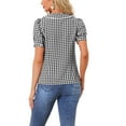 thumbnail image 3 of INSPIRE CHIC Women's Contrast Peter Pan Collar Blouse Puff Short Sleeve Plaid Shirt Top XS Black, 3 of 6