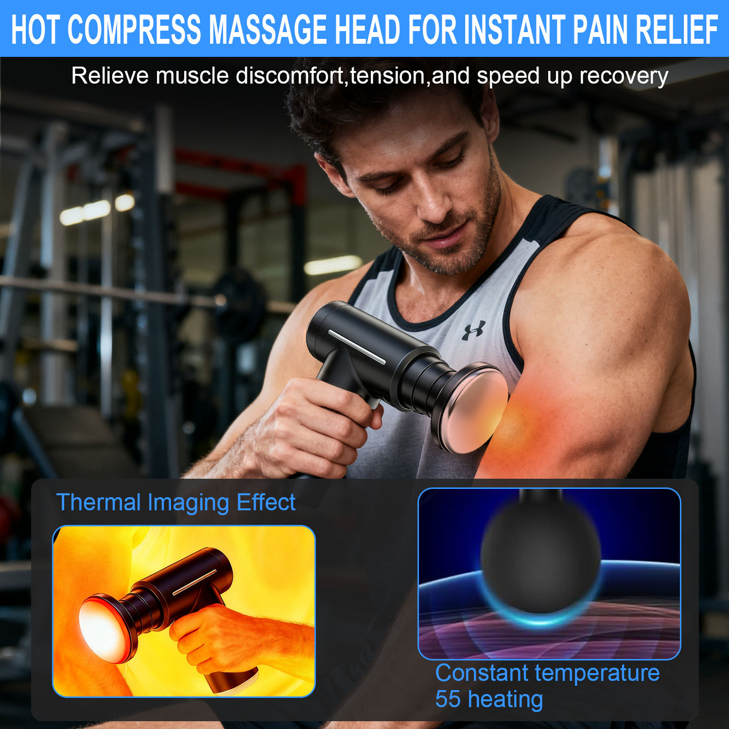 Massage Gun Deep Tissue for Athletes Muscle with 6 Replacement Heads for Pain Relief, Super Quiet Portable Electric Massager