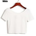thumbnail image 4 of Holzkary Women's Short Sleeve Crop Tops, Crew Neck Slim Fitted Cropped Shirts Workout Basic Tops Women Neck Crop Tops Short Sleeve Midriff Casual Blouse T Shirt White M, 4 of 5