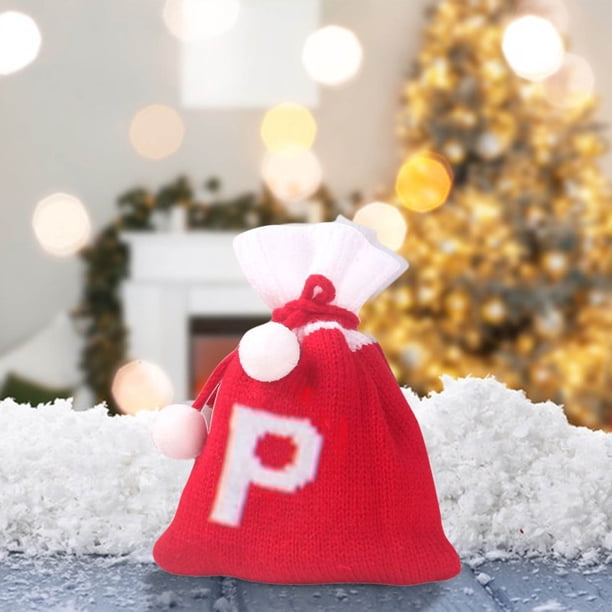Bolsa de regalo tejida con letras del alfabeto | Bolsa bordada para dulces navideños | Adorno navideño personalizado | Mini bolsa colgante para decoración del árbol