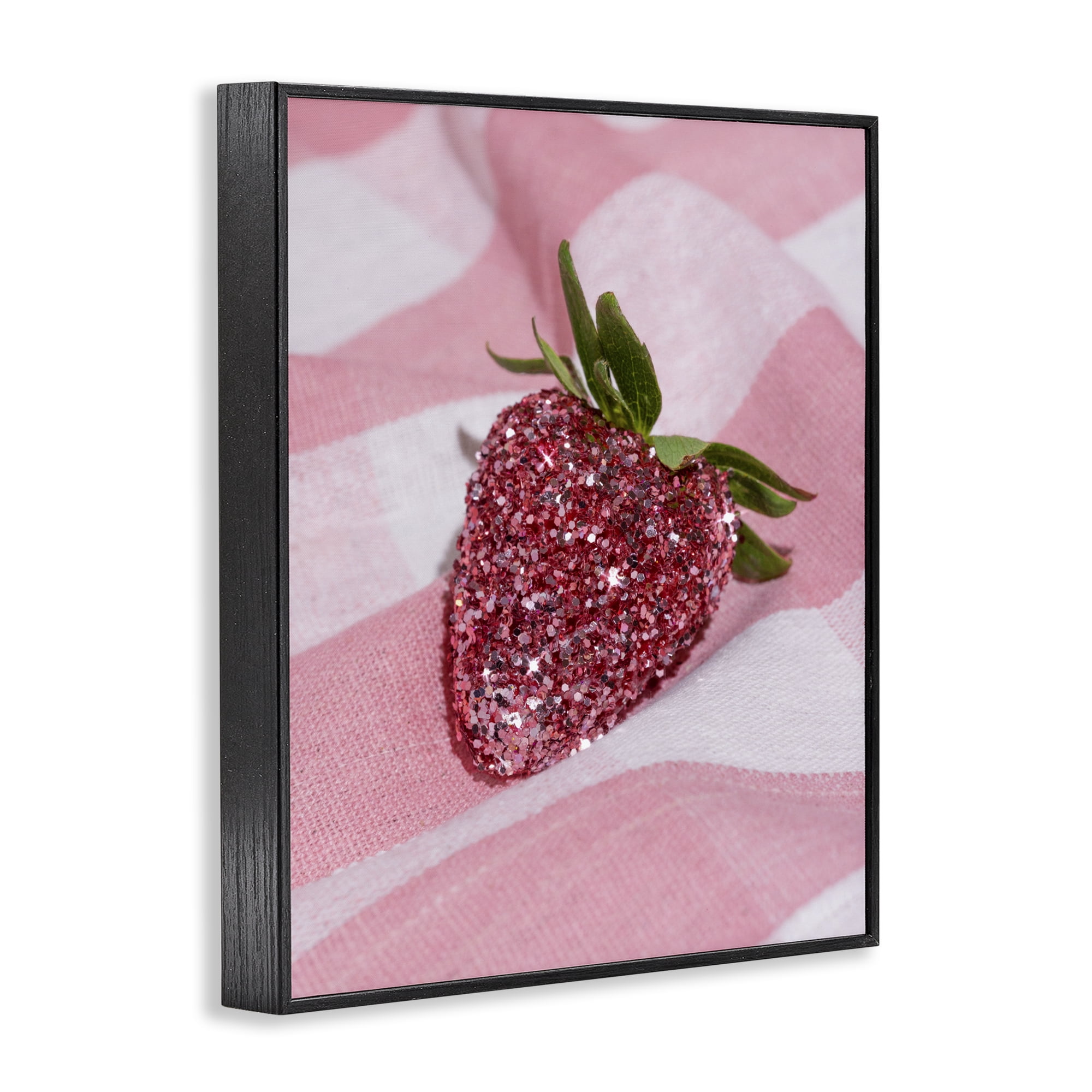 Stupell Industries Glimmer Strawberry on Pink Black Framed Giclee Art, design by LISH Creative