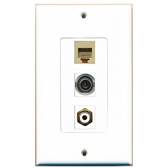 RiteAV - 1 Port RCA White and 1 Port Phone RJ11 RJ12 Beige and 1 Port 3.5mm Decorative Wall Plate Decorative