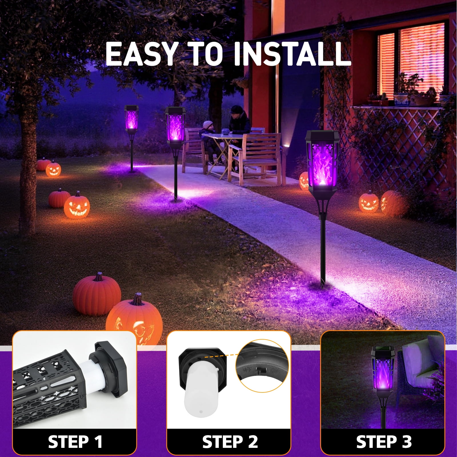 Outdoor Solar Lights, Halloween Decoration Lights, 6 Pack LED Solar Torch Lights with Flickering Flame, Outside Waterproof Lighting Decoration for Patio Garden Yard Pathway Landscape
