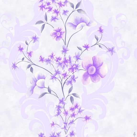 Dundee Deco Wallpaper Roll - Floral Purple, off-White Flowers, Vines, 21 in x 33 ft