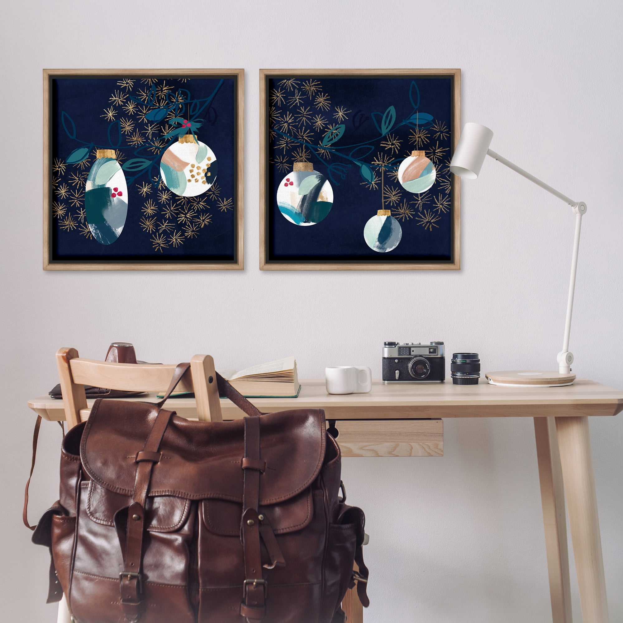 Stupell Industries Abstract Ornaments on Tree Holiday Painting Brown Floater Framed Canvas Art Prints Wall Art, 25 x 25, Set of 2
