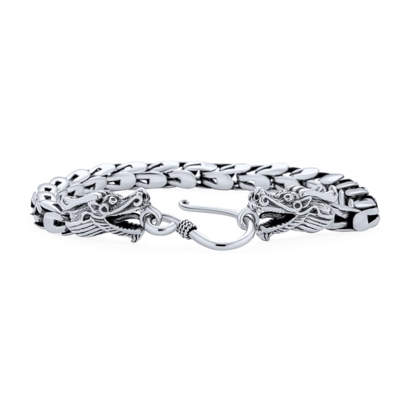 Unisex Bali Asian Handmade Dragon Bracelet Head Dragons Scales Chain for Women Men .925 Sterling Silver Eye Hook Clasp 8 Inch