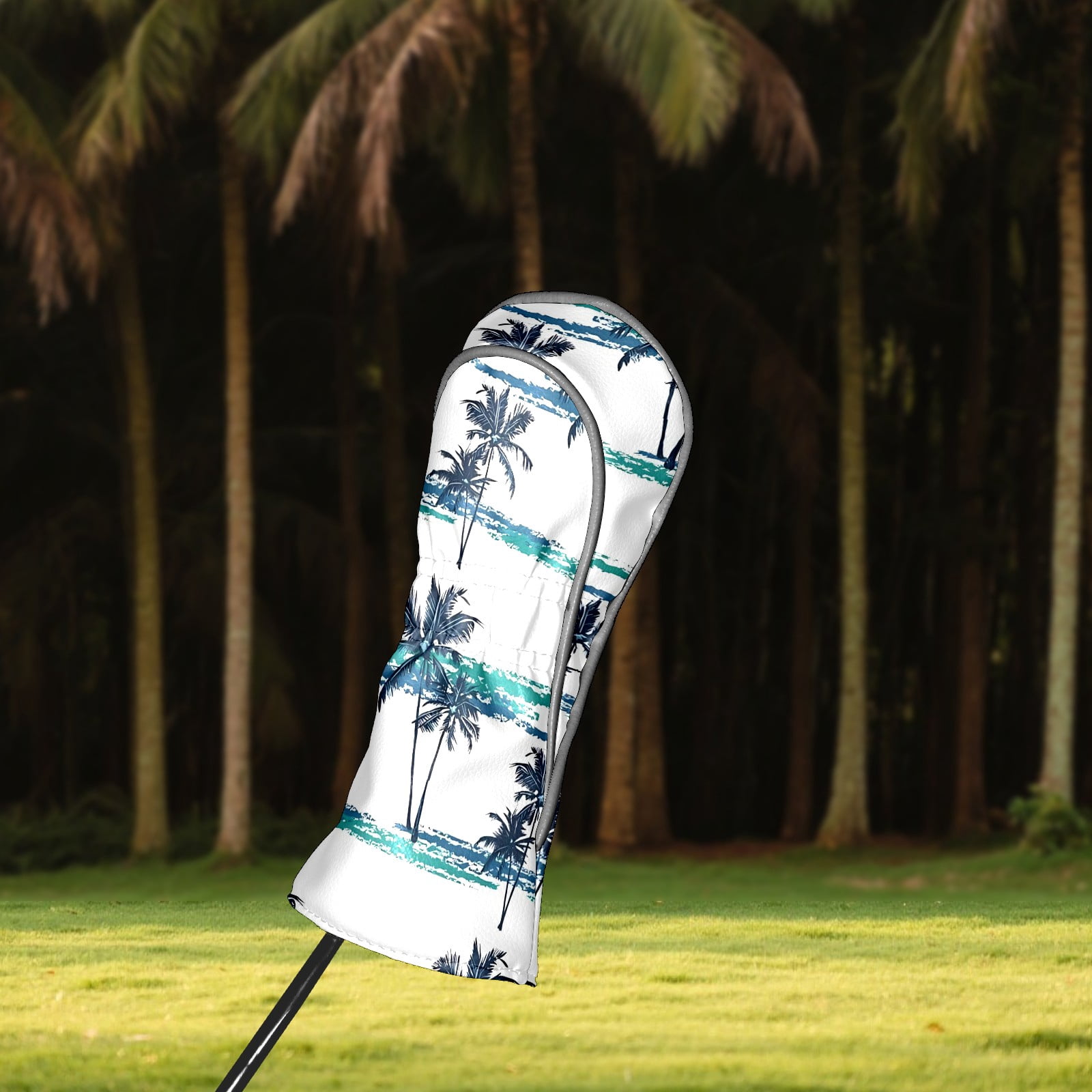 Golf Club Covers, While Palm Tree Premium PU Leather Driver Hybrid Putter Head Covers with Velvet Lining, Waterproof Golf Gifts for Men Women
