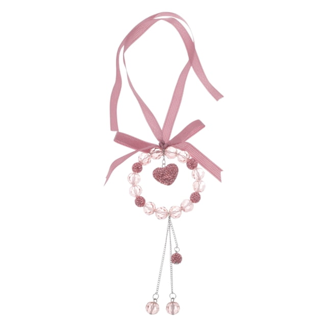 1 Pcs Metal Faux Crystal Heart Car Rear View Mirror Pendant Accessories Car Hanging Ornament Pink
