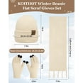 thumbnail image 2 of KOITHOT 3 Pcs Winter Satin Silk Lined Beanie Hat Long Knit Scarf Touchscreen Wool Gloves Set for Women Men Beige, 2 of 7
